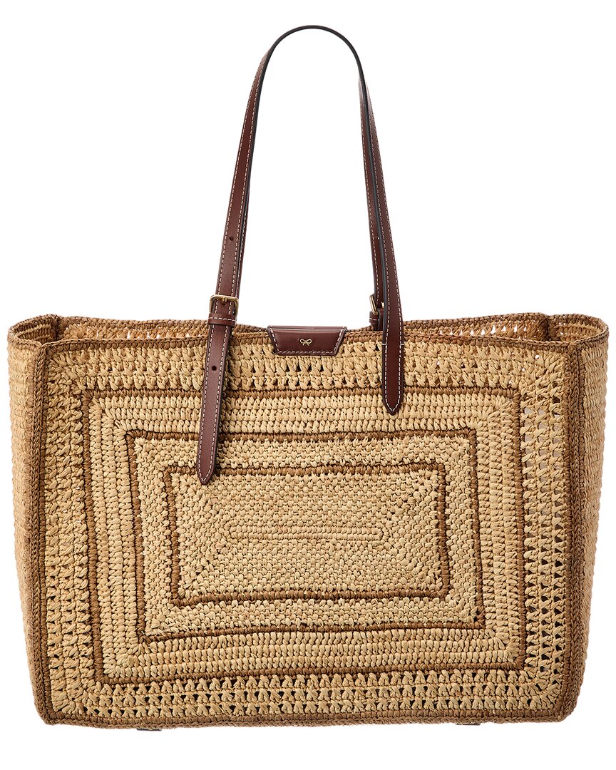 Anya Hindmarch E/W Bow Raffia & Leather Tote