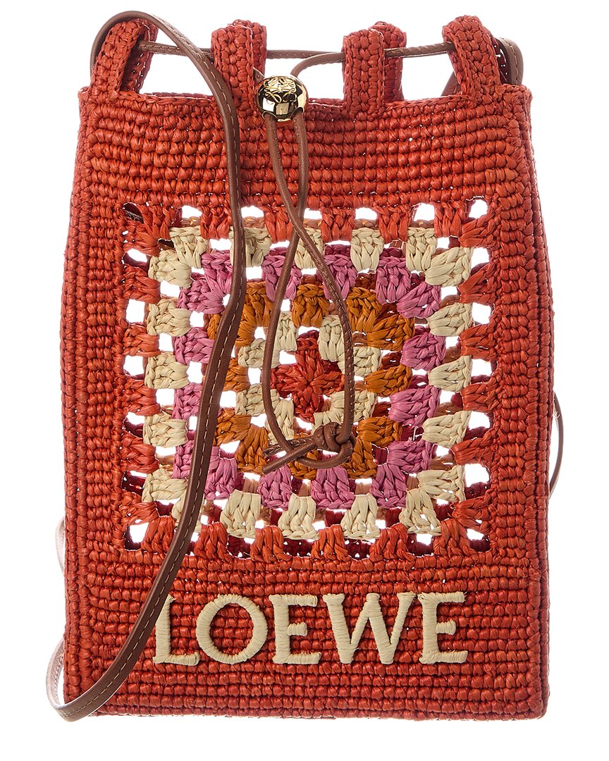 Loewe Loewe Drawstring Pocket Raffia & Leather Crossbody