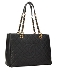 Chanel Chanel Black Quilted Caviar Leather Grand Shopping Tote (Gst) (Authentic