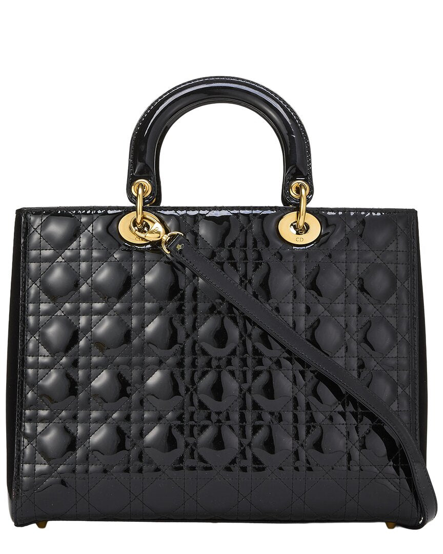 Dior Dior Black Patent Leather Lady Dior Large (Authentic Pre-Loved)