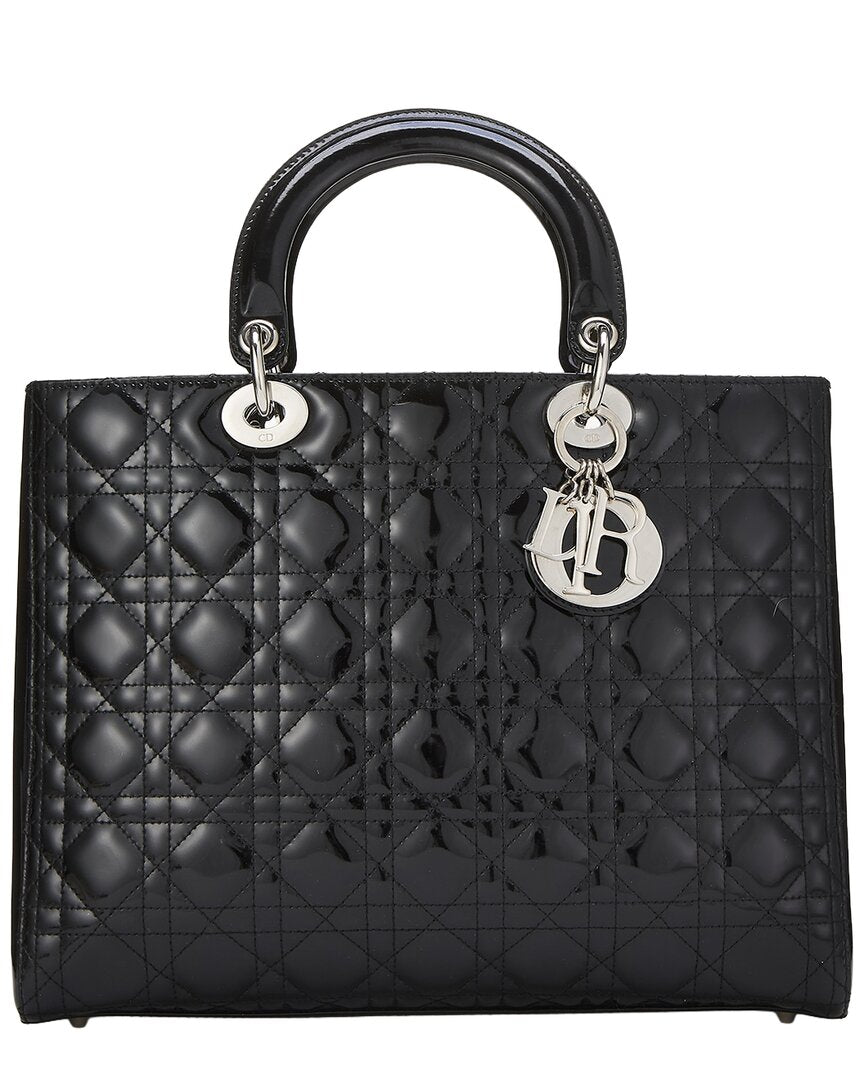 Dior Dior Black Patent Leather Lady Dior Large (Authentic Pre-Loved)