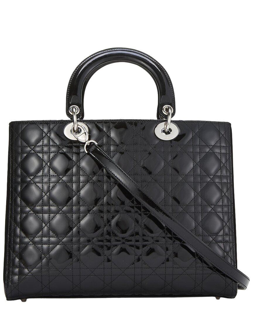 Dior Dior Black Patent Leather Lady Dior Large (Authentic Pre-Loved)