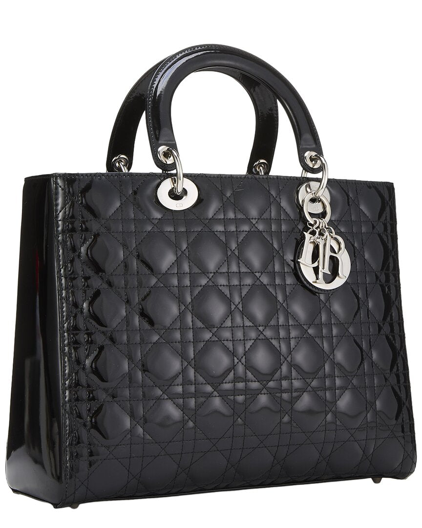 Dior Dior Black Patent Leather Lady Dior Large (Authentic Pre-Loved)
