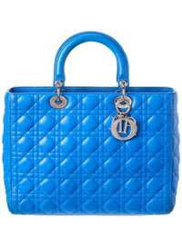 Dior Pre-Owned Dior Blue Lambskin Lady Dior Ginpaku Handmade Bag (Authentic Pre-Loved)