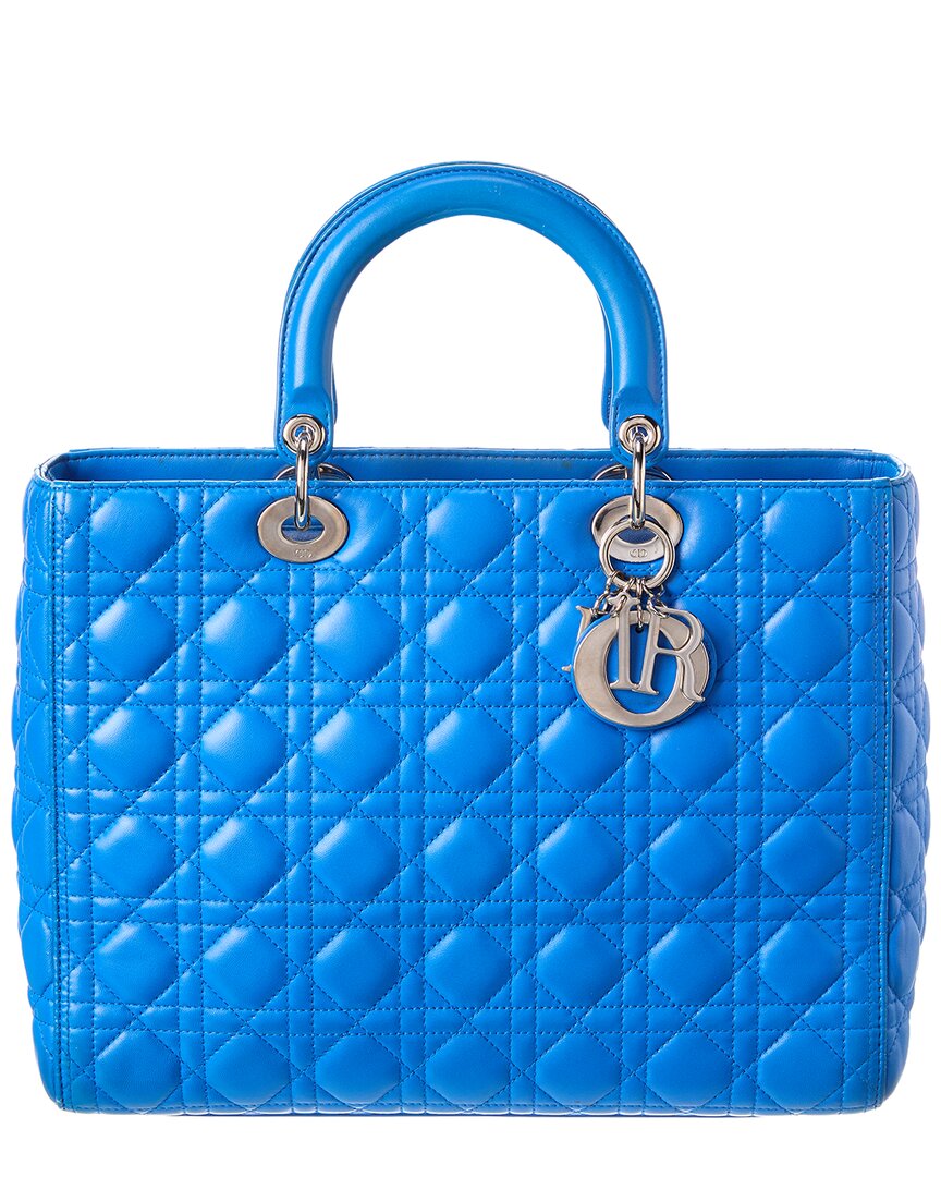 Dior Pre-Owned Dior Blue Lambskin Lady Dior Ginpaku Handmade Bag (Authentic Pre-Loved)