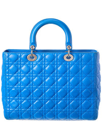 Dior Pre-Owned Dior Blue Lambskin Lady Dior Ginpaku Handmade Bag (Authentic Pre-Loved)