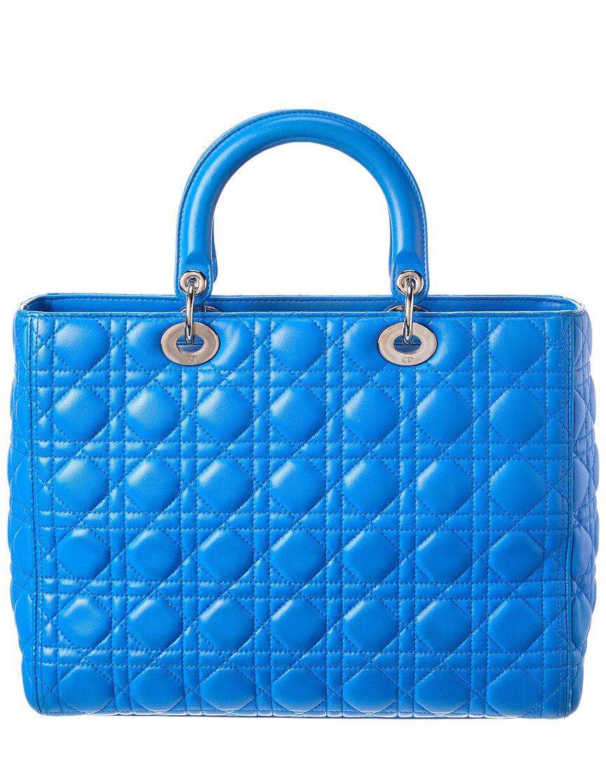 Dior Pre-Owned Dior Blue Lambskin Lady Dior Ginpaku Handmade Bag (Authentic Pre-Loved)