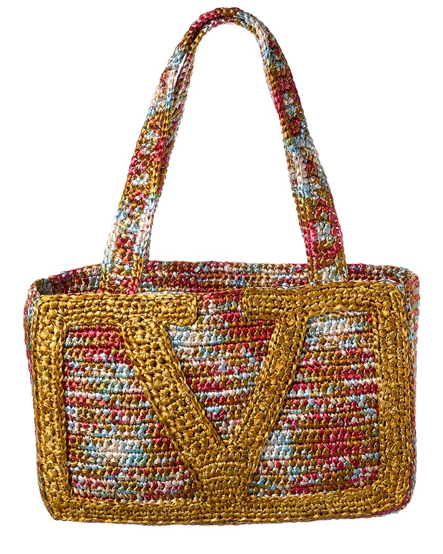 Valentino Valentino Vlogo Signature Medium Raffia Tote