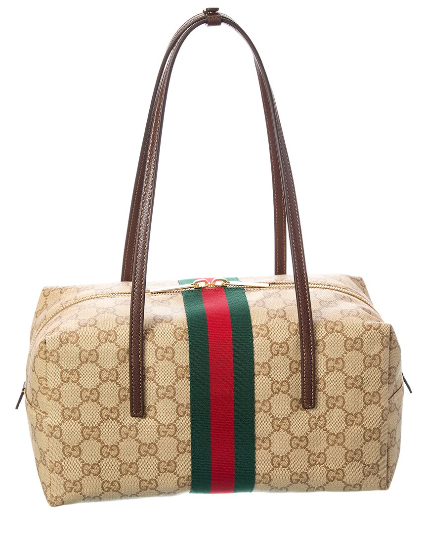 Gucci Gucci Melrose Medium Gg Coated Canvas & Leather Boston Bag