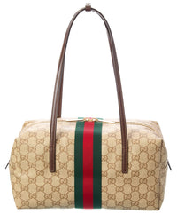Gucci Gucci Melrose Medium Gg Coated Canvas & Leather Boston Bag