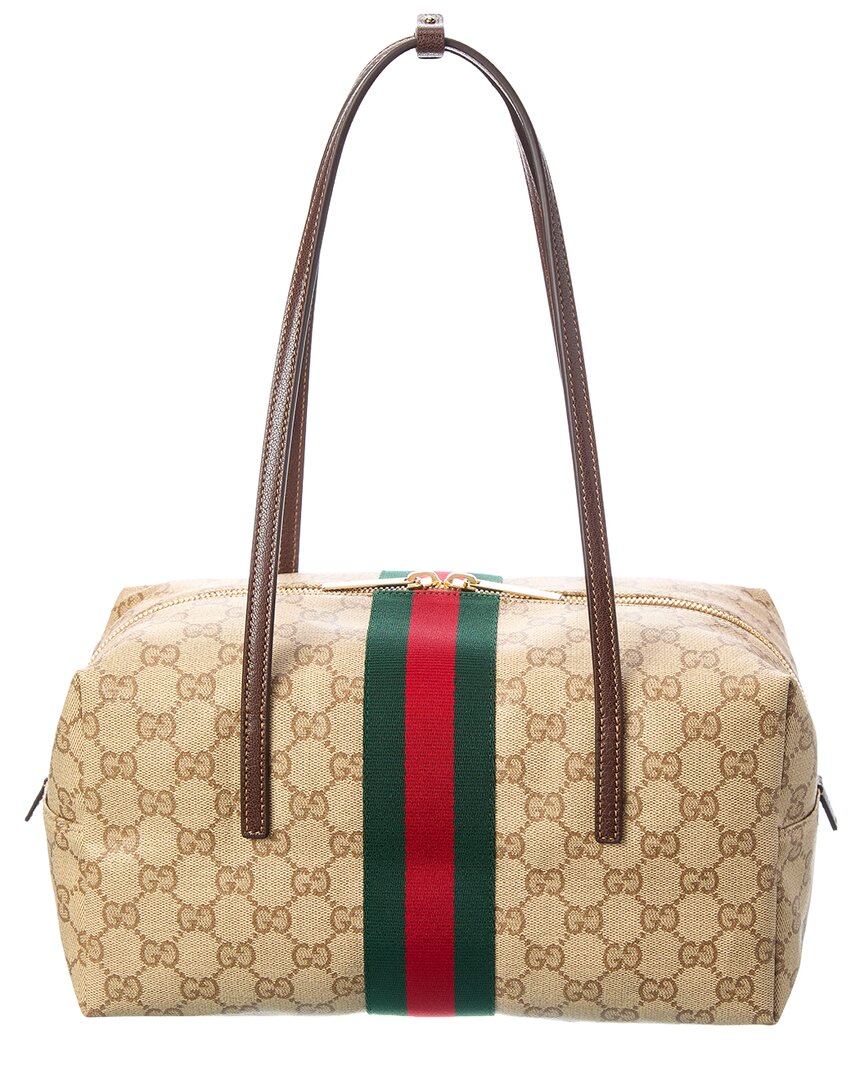 Gucci Gucci Melrose Medium Gg Coated Canvas & Leather Boston Bag