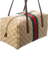 Gucci Gucci Melrose Medium Gg Coated Canvas & Leather Boston Bag