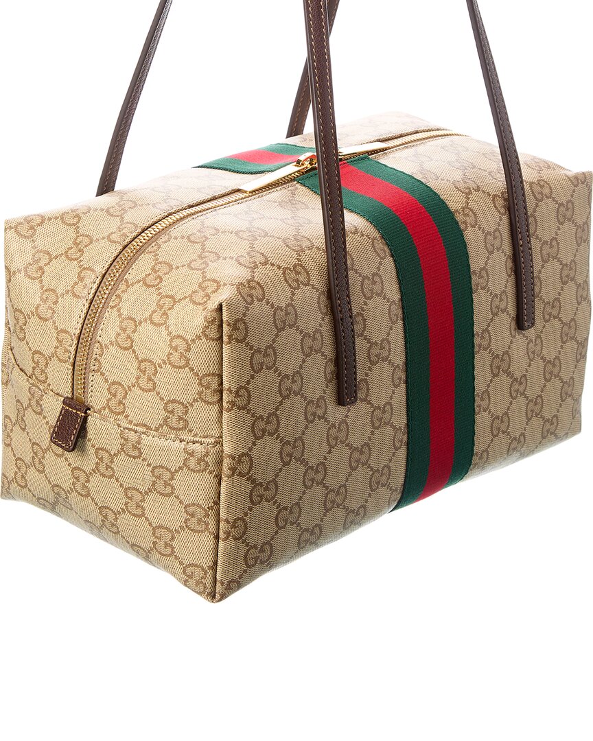 Gucci Gucci Melrose Medium Gg Coated Canvas & Leather Boston Bag