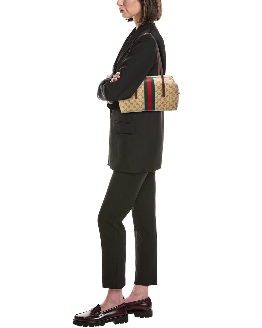 Gucci Gucci Melrose Medium Gg Coated Canvas & Leather Boston Bag