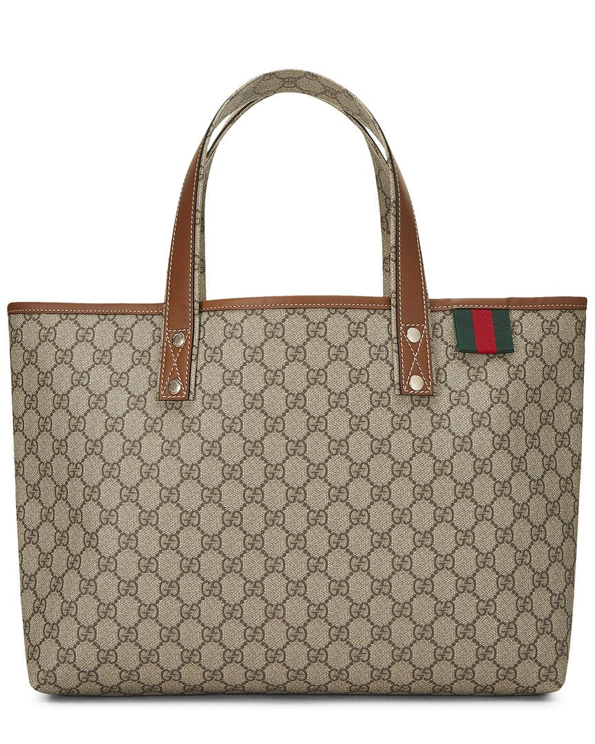 Gucci Gucci Brown Coated Canvas & Leather Web Loop Tote (Authentic Pre-Loved)