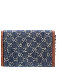 Gucci Pre-Owned Gucci Blue Denim & Brown Leather Dionysus Wallet On Chain (Authentic Pre-Loved)