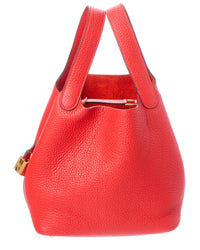 Hermès Pre-Owned Hermès Red Clemence Leather Picotin Lock 18 (Authentic Pre-Loved)