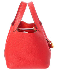 Hermès Pre-Owned Hermès Red Clemence Leather Picotin Lock 18 (Authentic Pre-Loved)