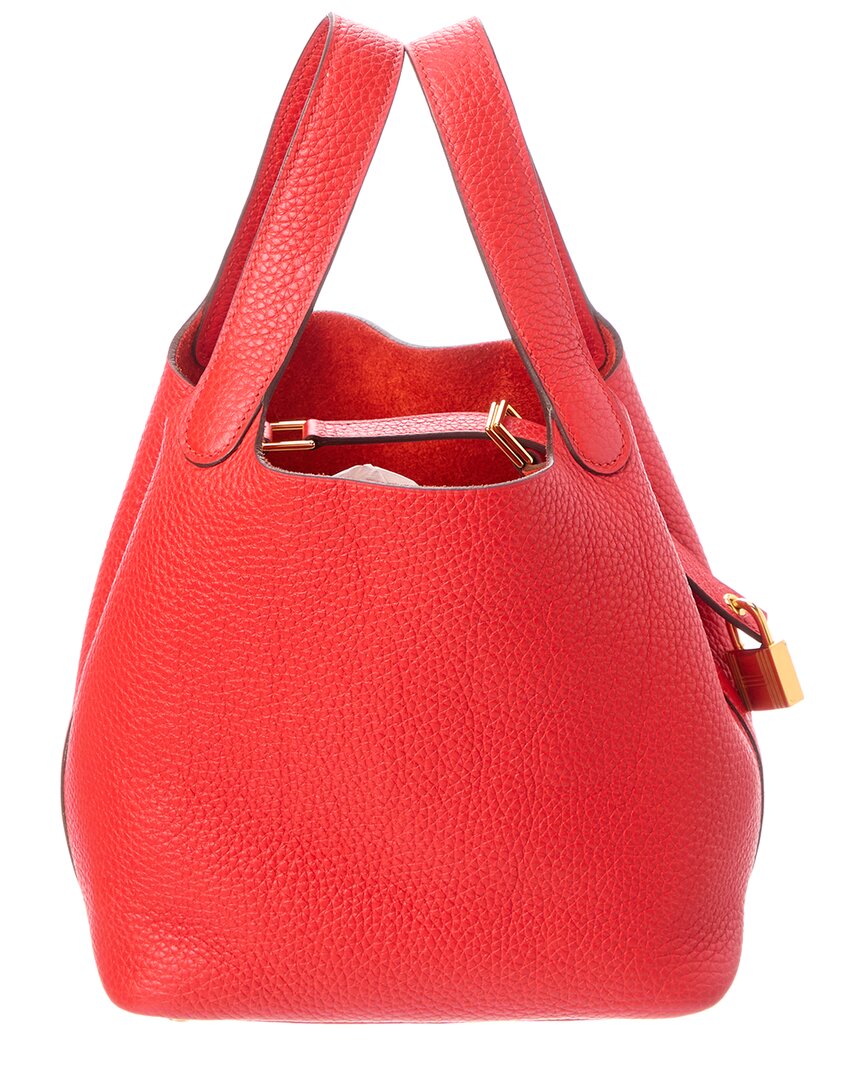 Hermès Pre-Owned Hermès Red Clemence Leather Picotin Lock 18 (Authentic Pre-Loved)