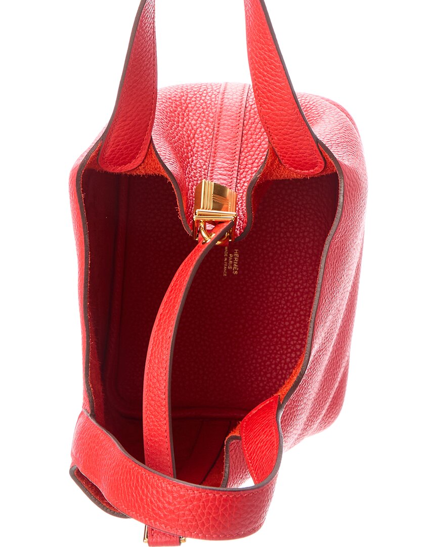 Hermès Pre-Owned Hermès Red Clemence Leather Picotin Lock 18 (Authentic Pre-Loved)