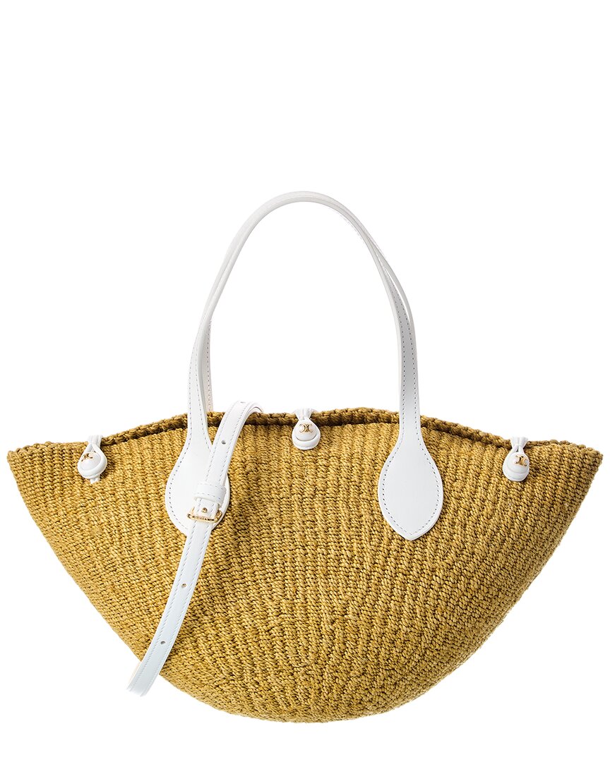 Celine Triomphe Beads Small Sisal & Leather Basket Tote
