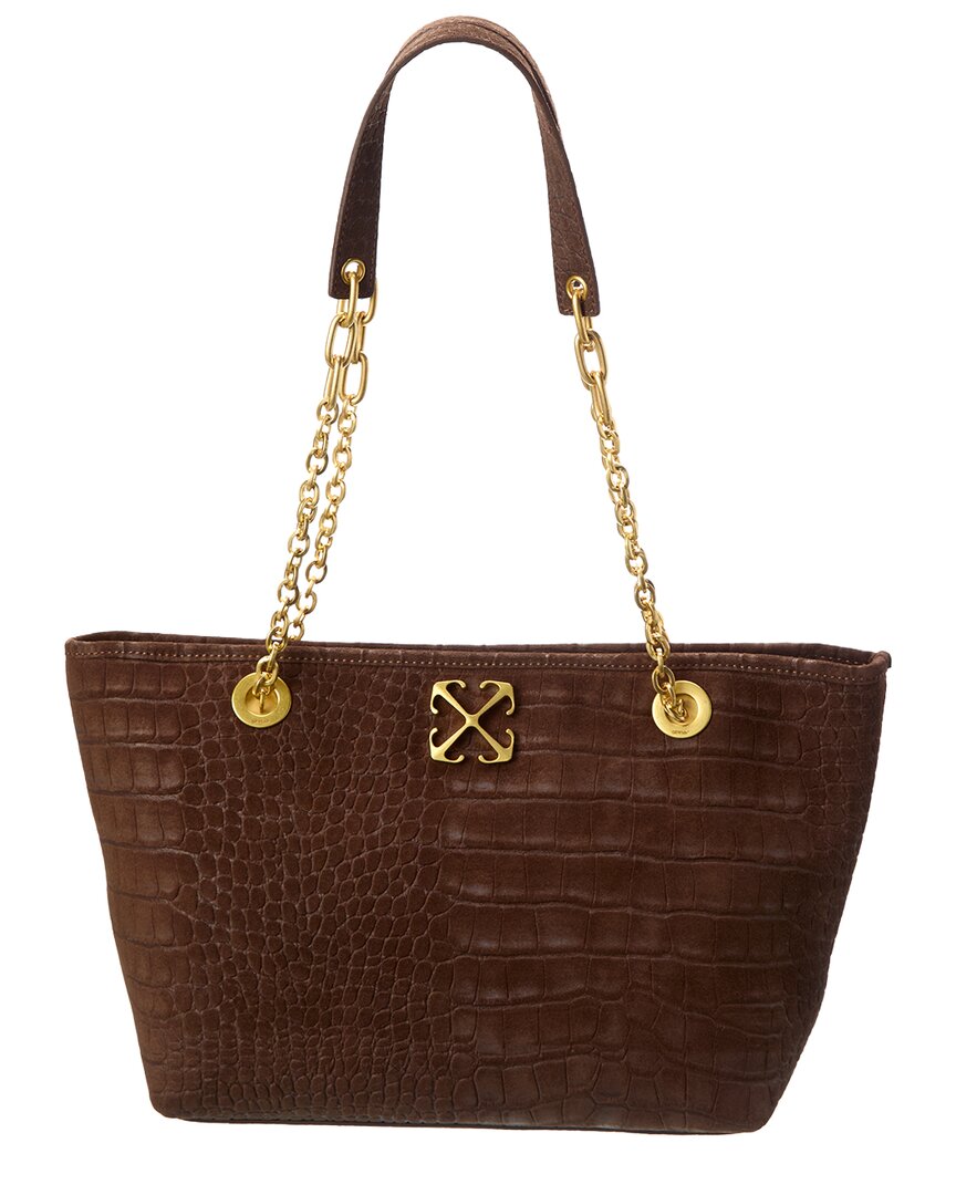 Off-White™ Jitney Small Chain Croc-Embossed Suede Tote