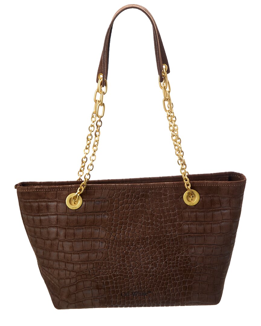 Off-White™ Jitney Small Chain Croc-Embossed Suede Tote