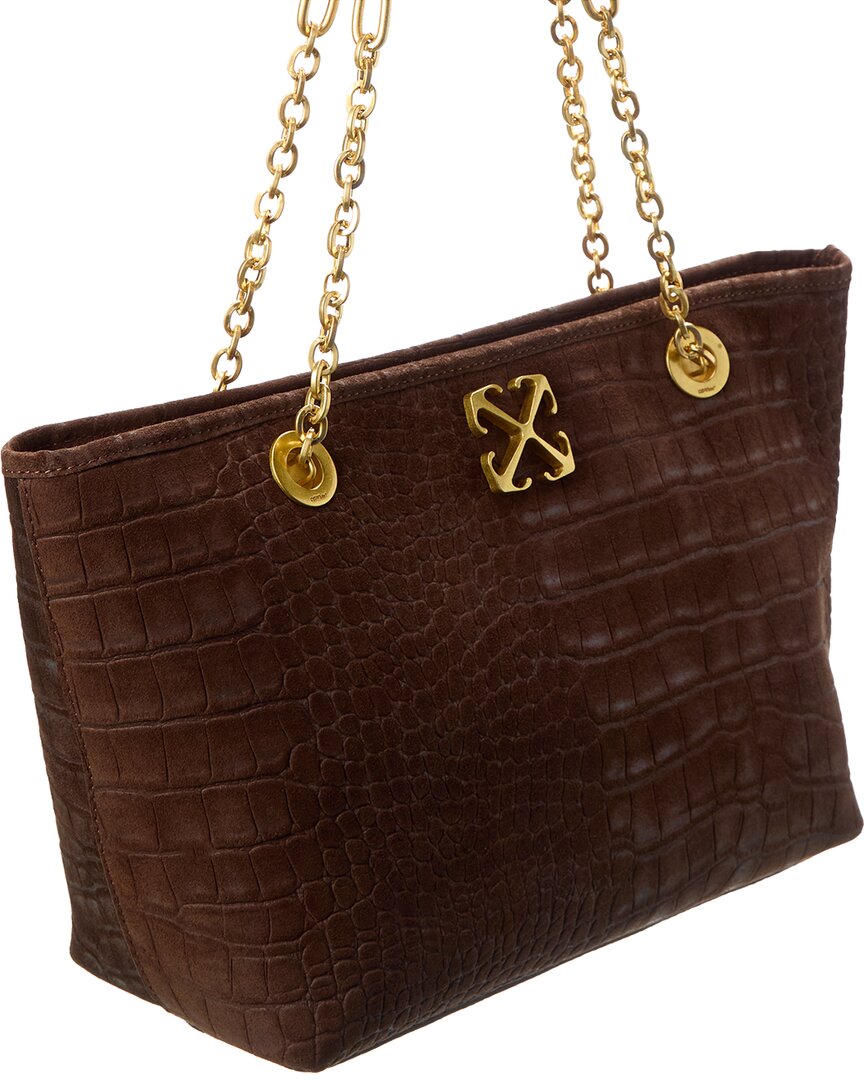 Off-White™ Jitney Small Chain Croc-Embossed Suede Tote