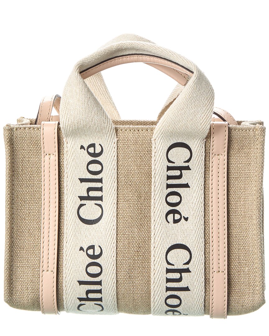 Chloé Chloé Woody Mini Canvas & Leather Tote