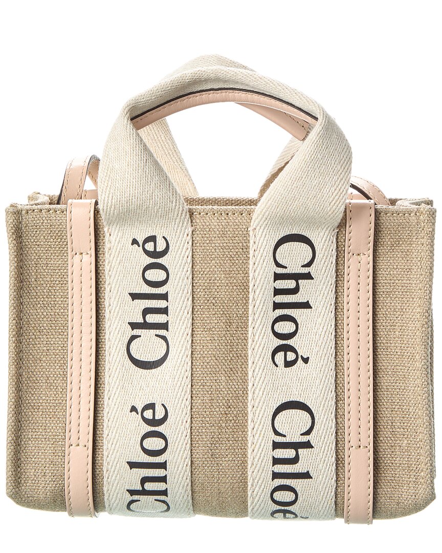 Chloé Chloé Woody Mini Canvas & Leather Tote