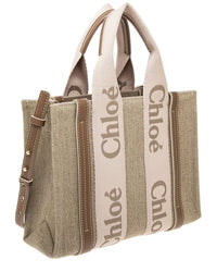 Chloé Chloé Woody Small Linen & Leather Tote