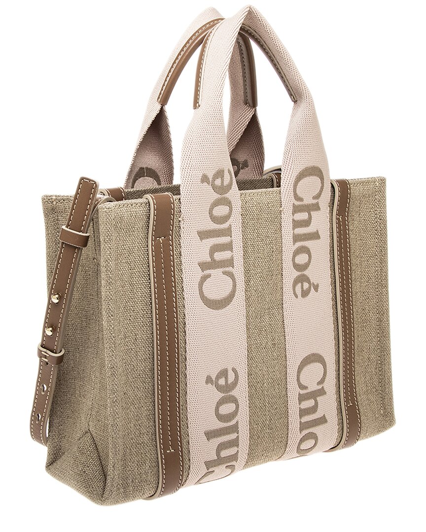 Chloé Chloé Woody Small Linen & Leather Tote
