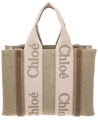 Chloé Chloé Woody Small Linen & Leather Tote