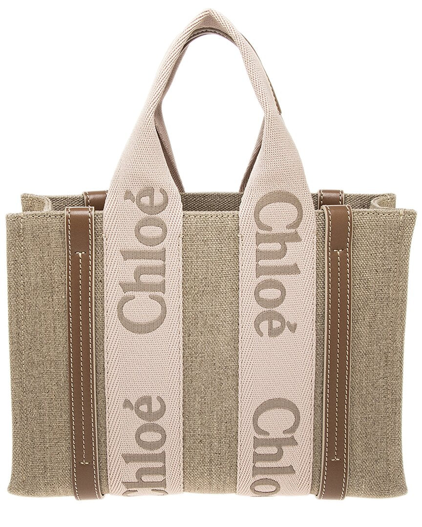Chloé Chloé Woody Small Linen & Leather Tote