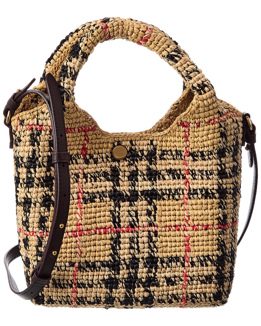 Burberry Burberry Margate Mini Check Raffia & Leather Tote