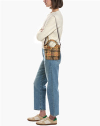 Burberry Burberry Margate Mini Check Raffia & Leather Tote