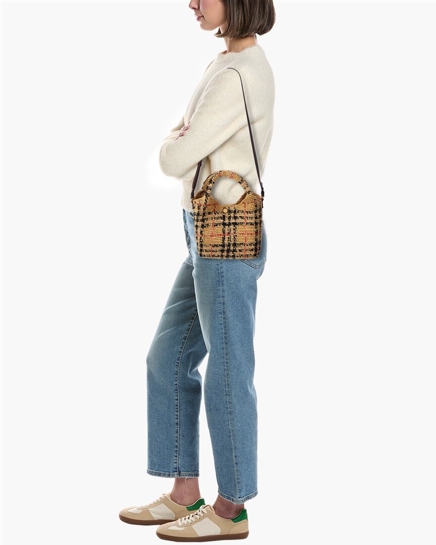 Burberry Burberry Margate Mini Check Raffia & Leather Tote