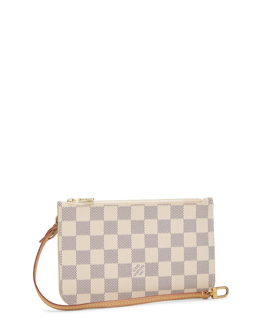 Pre-Owned Louis Vuitton White Damier Azur Neverfull Nm Pouch Pm (Authentic Pre-Loved)