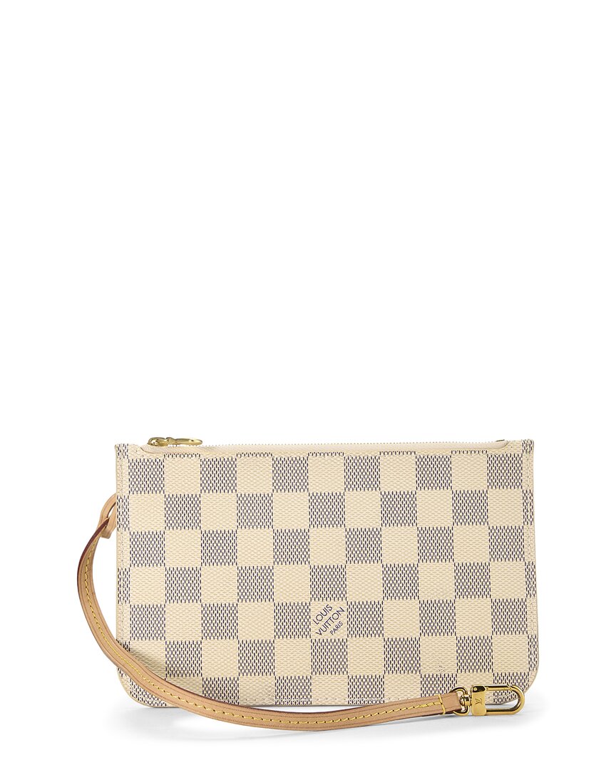 Pre-Owned Louis Vuitton White Damier Azur Neverfull Nm Pouch Pm (Authentic Pre-Loved)