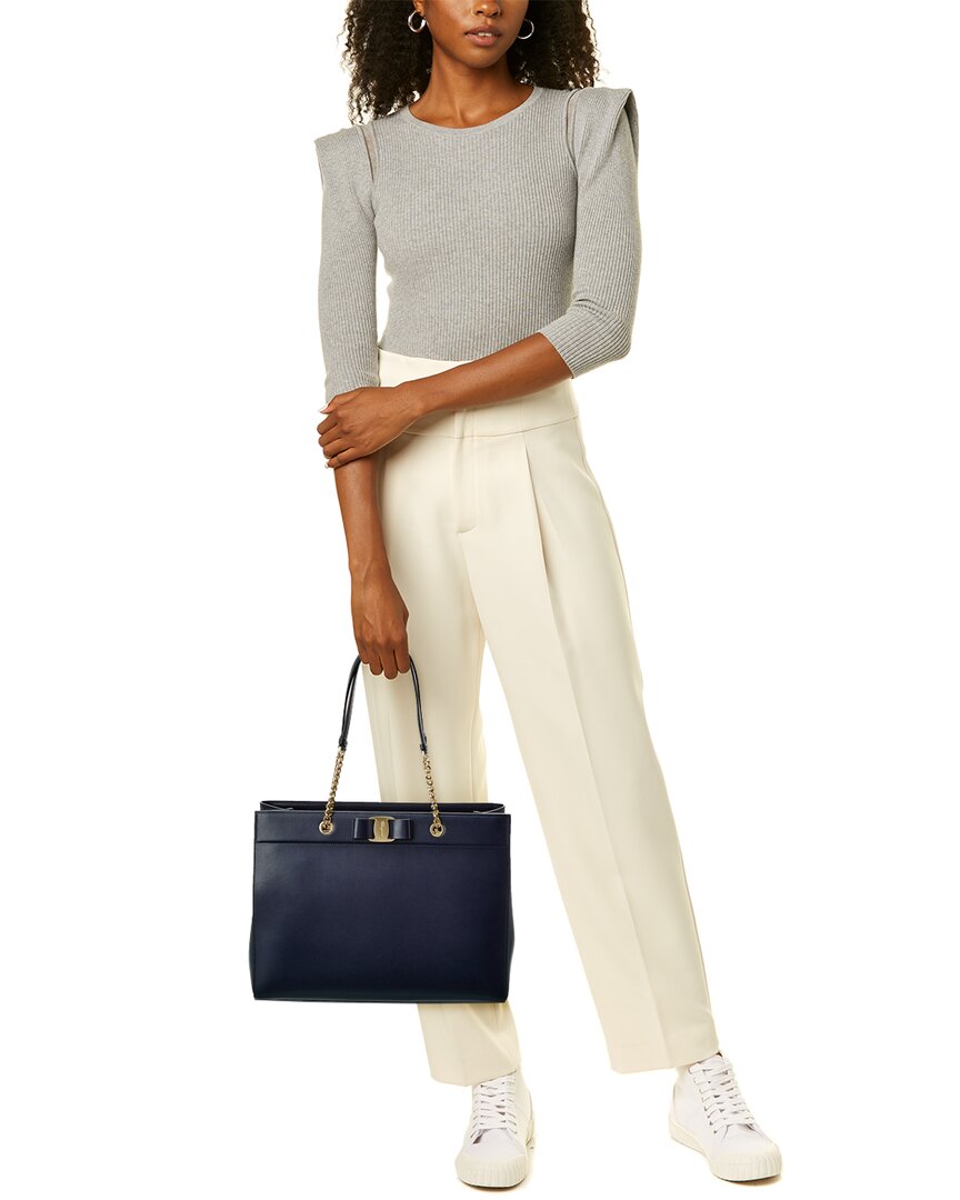Ferragamo Vara Bow Double Handle Leather Tote