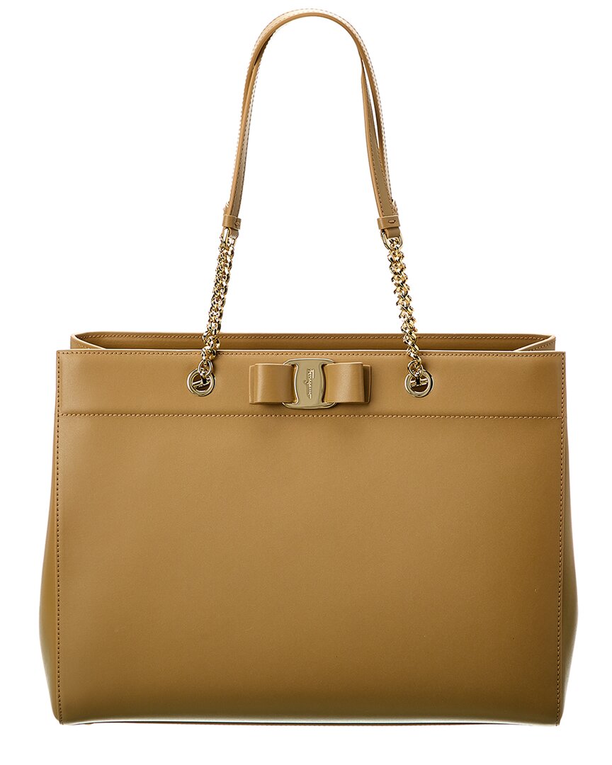 Ferragamo Vara Bow Double Handle Leather Tote