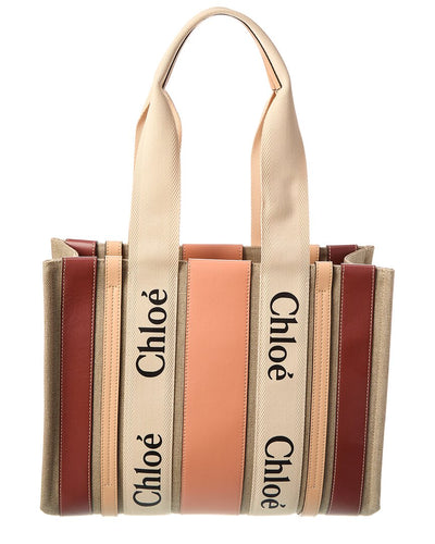 Chloé Woody Medium Canvas & Leather Tote