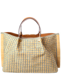 Valentino Vlogo Signature Raffia & Leather Tote