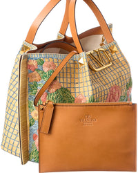 Valentino Vlogo Signature Raffia & Leather Tote