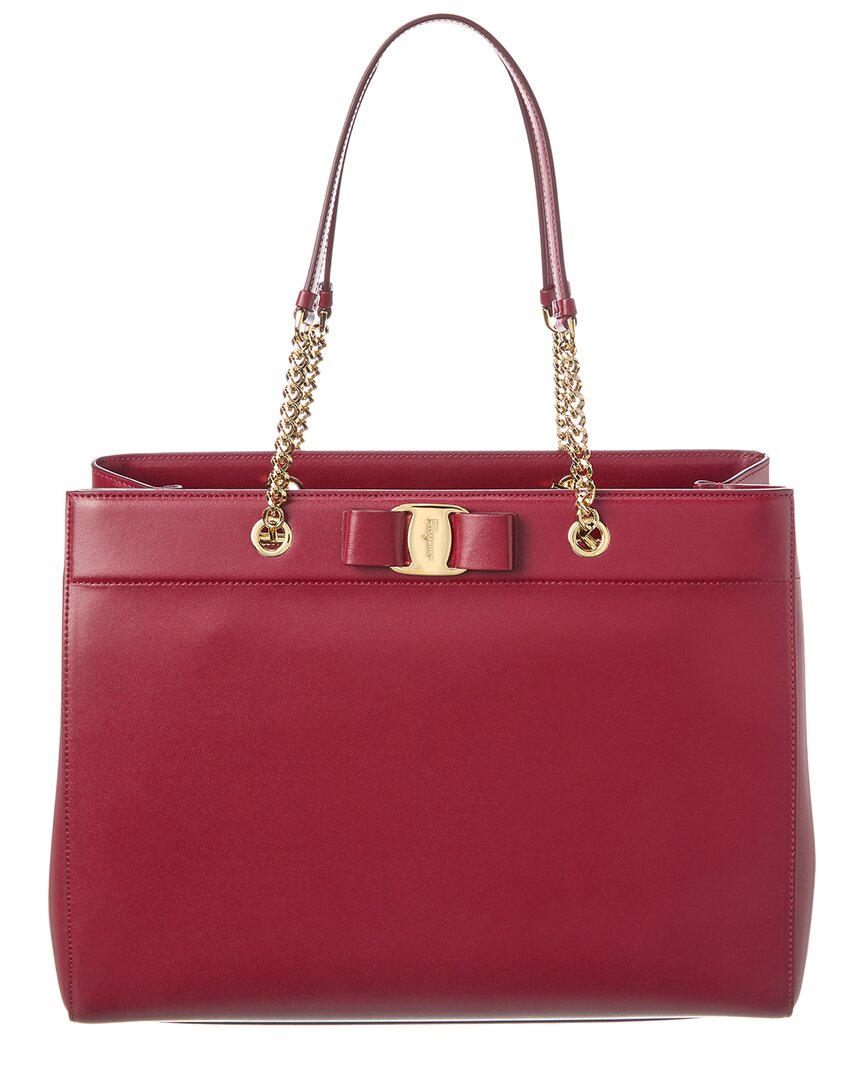 Ferragamo Vara Bow Double Handle Leather Tote