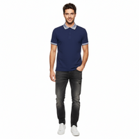Versace Jeans Couture Steel Blue Mens Polo Shirt with Baroque Collar Detail