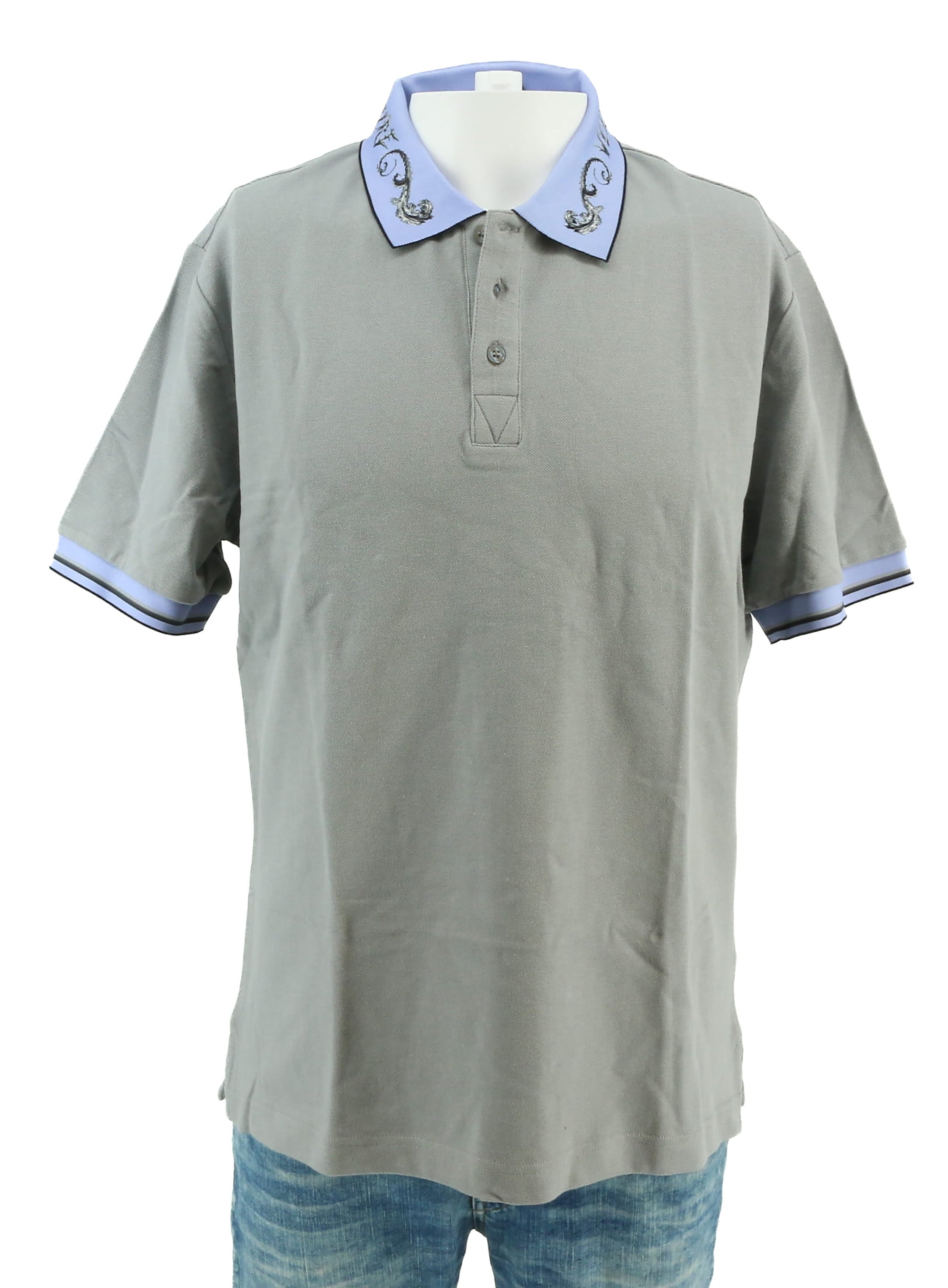 Versace Jeans Couture Ice Grey Mens Polo Shirt with Baroque Collar Detail