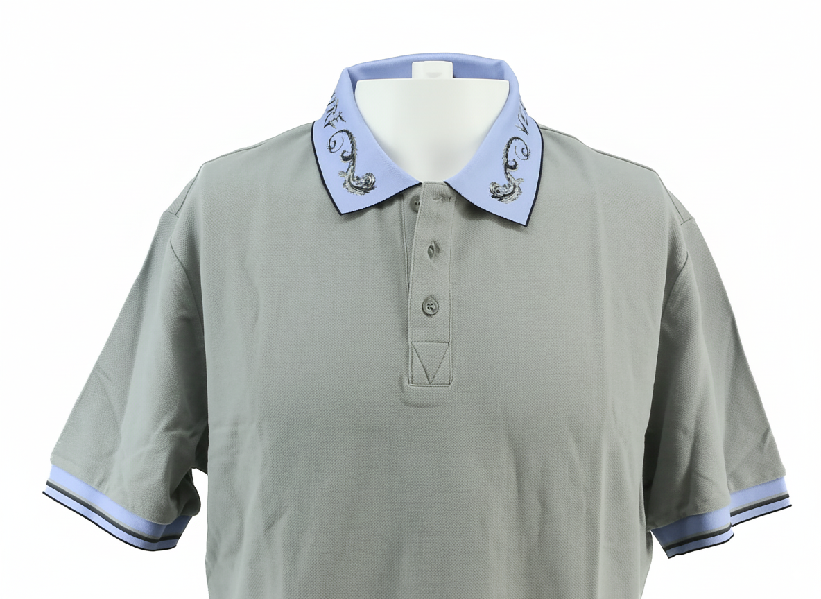 Versace Jeans Couture Ice Grey Mens Polo Shirt with Baroque Collar Detail