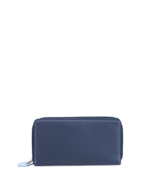 Mywalit Large Double Zip Around Leather Purse Blue