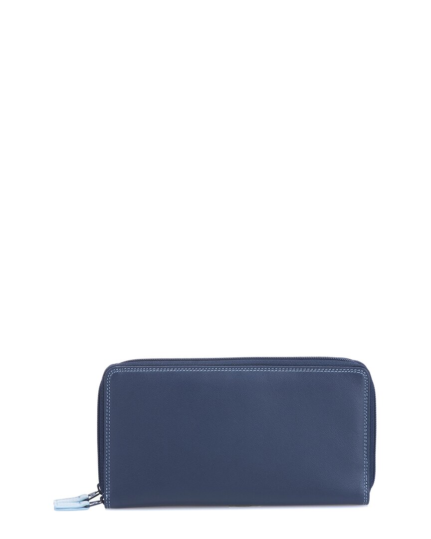 Mywalit Large Double Zip Around Leather Purse Blue